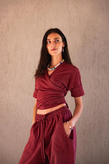 Funga Burgundy Wrap Top